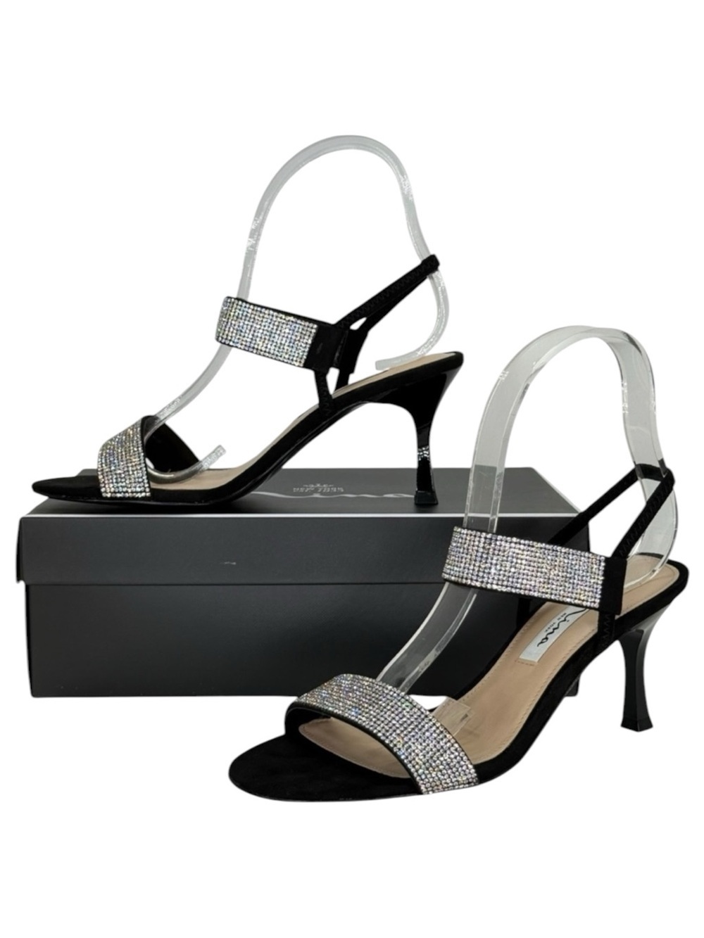Nina Luz Black Glam Rhinestone Womens Slingback Heels Size 7M